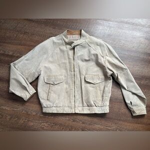 SADDLERY men’s vintage 80s suede leather bomber jacket beige retro Korea sz XL